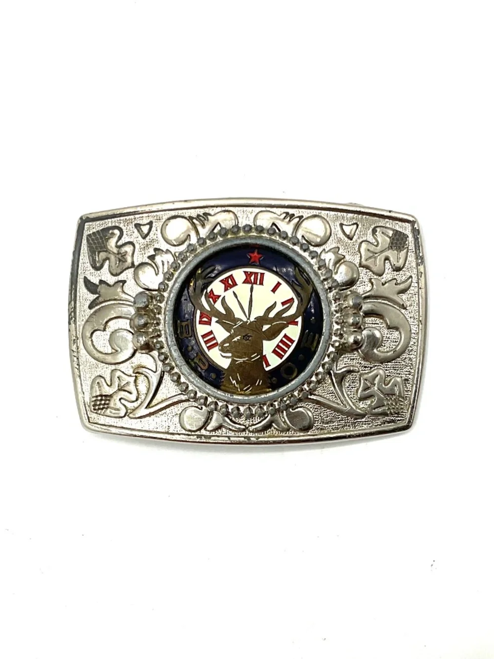 B.P.O.E.  Clock face and Elk Head Belt Buckle   3.5